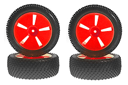 Колёсный диск оранжевого цвета с приклеенной внедорожной резиной, для моделей багги масштаба 1:16 (KYOSHO, IHTH01KO)