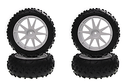 Колісний диск білого кольору з приклеєною позашляхової гумою, для моделей баггі масштабі 1:16 (KYOSHO, IHTH06W)