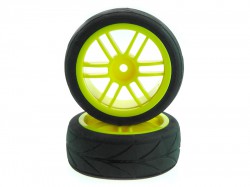Колесо в сборе 1/10 Yellow Rim & Tire Complete, 2 шт (Himoto, 02020Y)