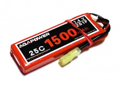 Аккумулятор AGA POWER Li-Po 1500mAh 7.4V 2S 25C Softcase 16x35x92мм Mini Tamiya