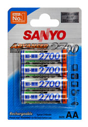 Акумулятор 1.2 B R6 "АА" (2700mAh) x 4 шт. в кейсі (Sanyo, HR-3U-4BP)