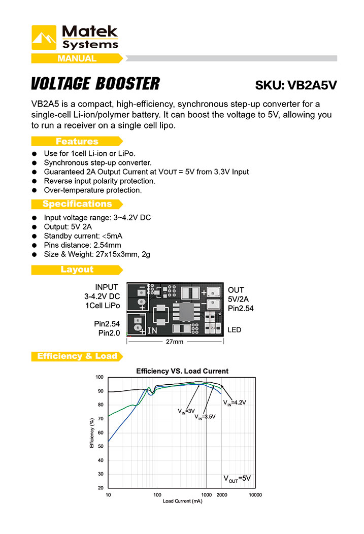 Matek Voltage Booster, 1S Li to 5V