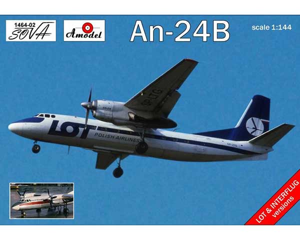 Сборная модель Amodel Пассажирский авиалайнер Antonov An-24B Polish/DDR airlines 1:144 (AMO1464-02)