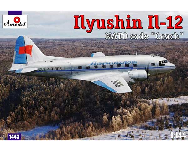 Сборная модель Amodel Советский транспортный самолет Ilyushin IL-12 'Coach' Soviet cargo aircraft 1:144 (AMO1443)