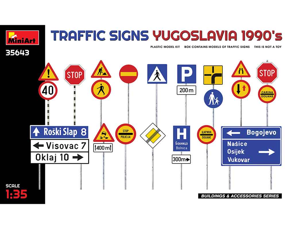 Збірна модель MiniArt Югославські дорожні знаки 1990-х рр. 1:35 (MA35643)