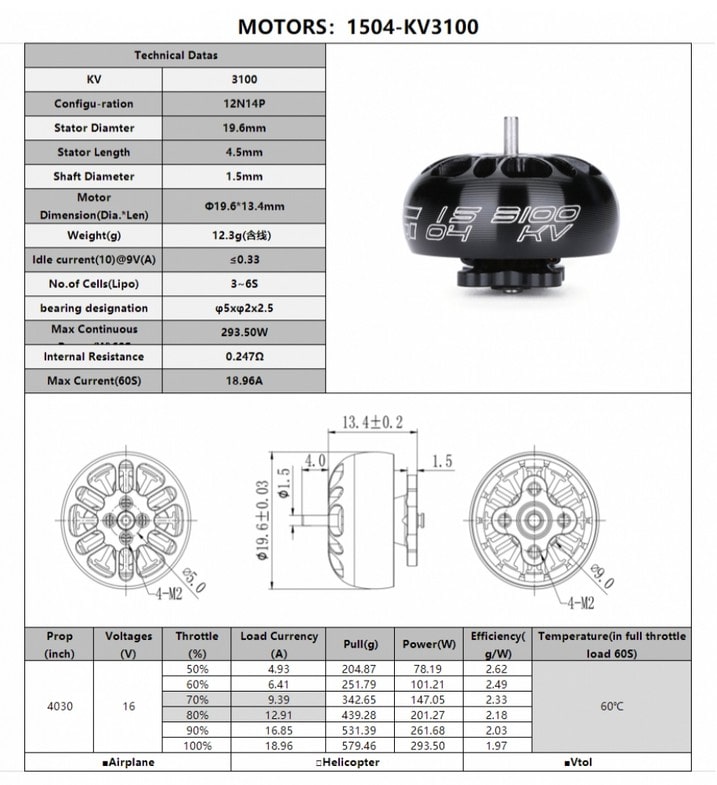 Характеристики iFlight XING 1504 Unibell Race Motor 3100KV