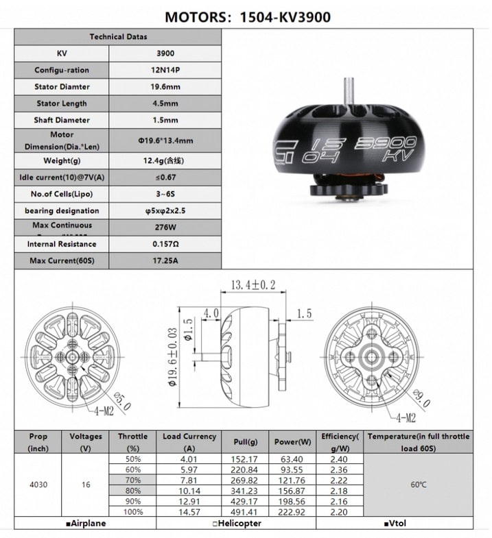 Характеристики iFlight XING 1504 Unibell Race Motor 3900KV