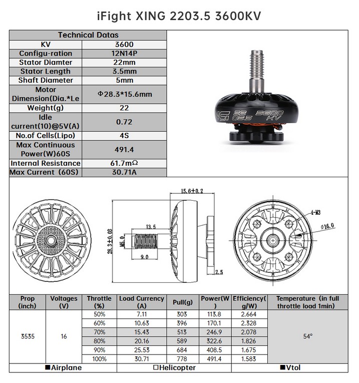 Характеристики iFlight XING 2203.5 4-6S