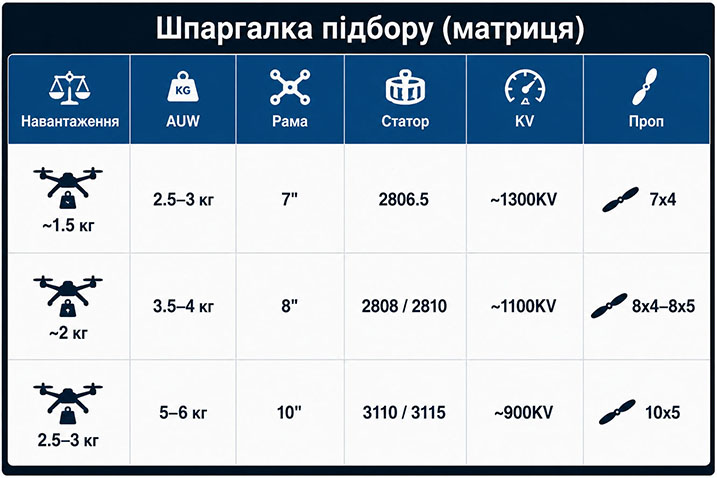 Розрахунок тяги та підбір моторів для важких FPV-дронів