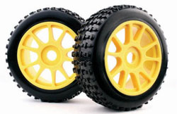 Колесо в сборе 1/8 Buggy SportSpike/Yellow Spoke Tires 2шт. (Nanda Racing, WB1026)