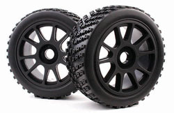 Колесо в сборе 1/8 Buggy Dimple/ Black Spoke Tires, компл. 2 шт (Nanda Racing, WB1044)