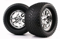 Колесо в сборе 1/8 Monster Truck Tires chrome Mechanix/Split-V 2шт. (Nanda Racing, WC1007)